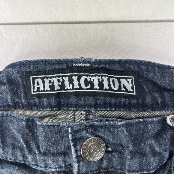 Affliction Jeans Gage Men’s Size 38 X 34 Dark Wash Blue Denim Whiskered - Picture 12 of 16